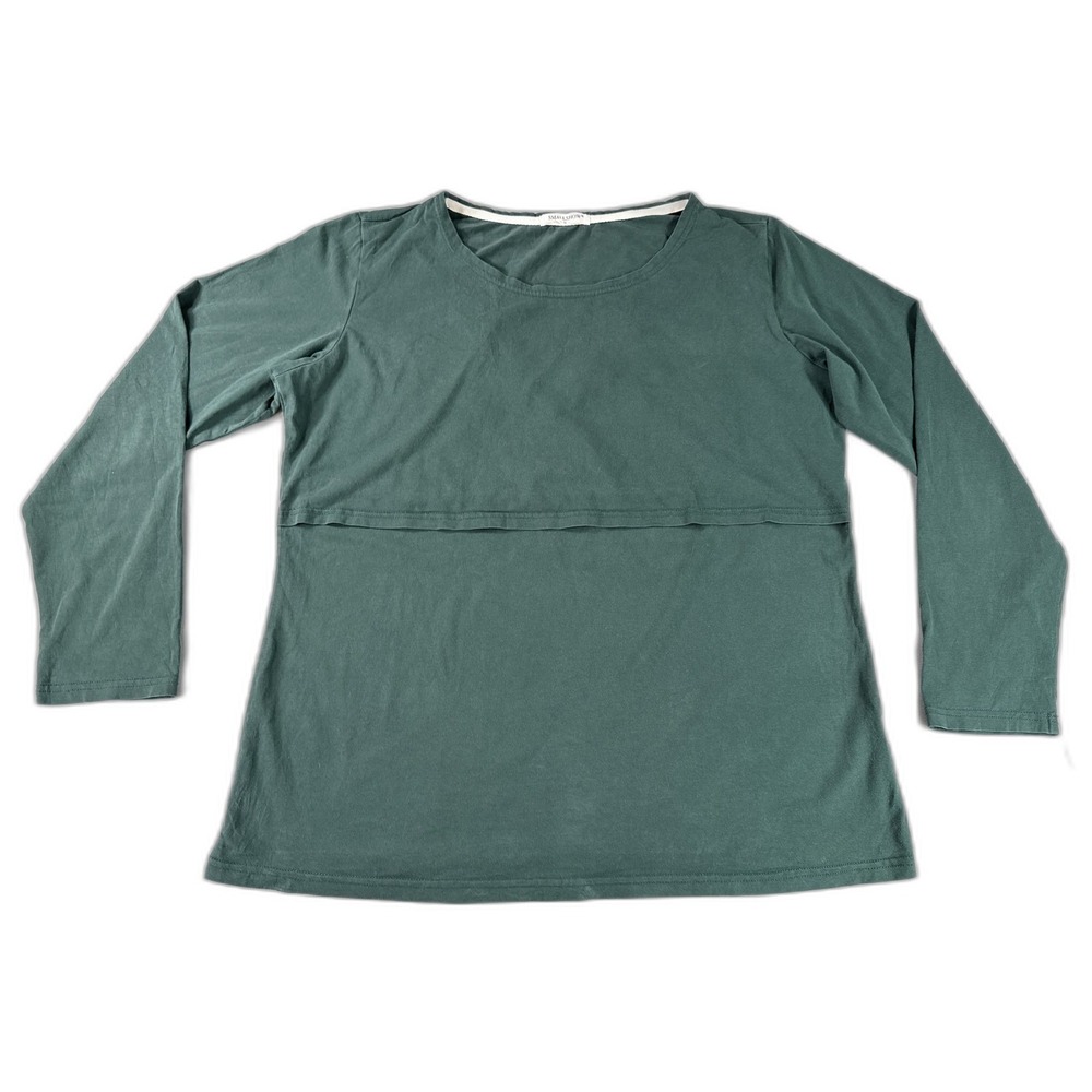 SMALLSHOW Crewneck Long Sleeve Top Womens XL Dark Green Cotton Regular Fit Slim